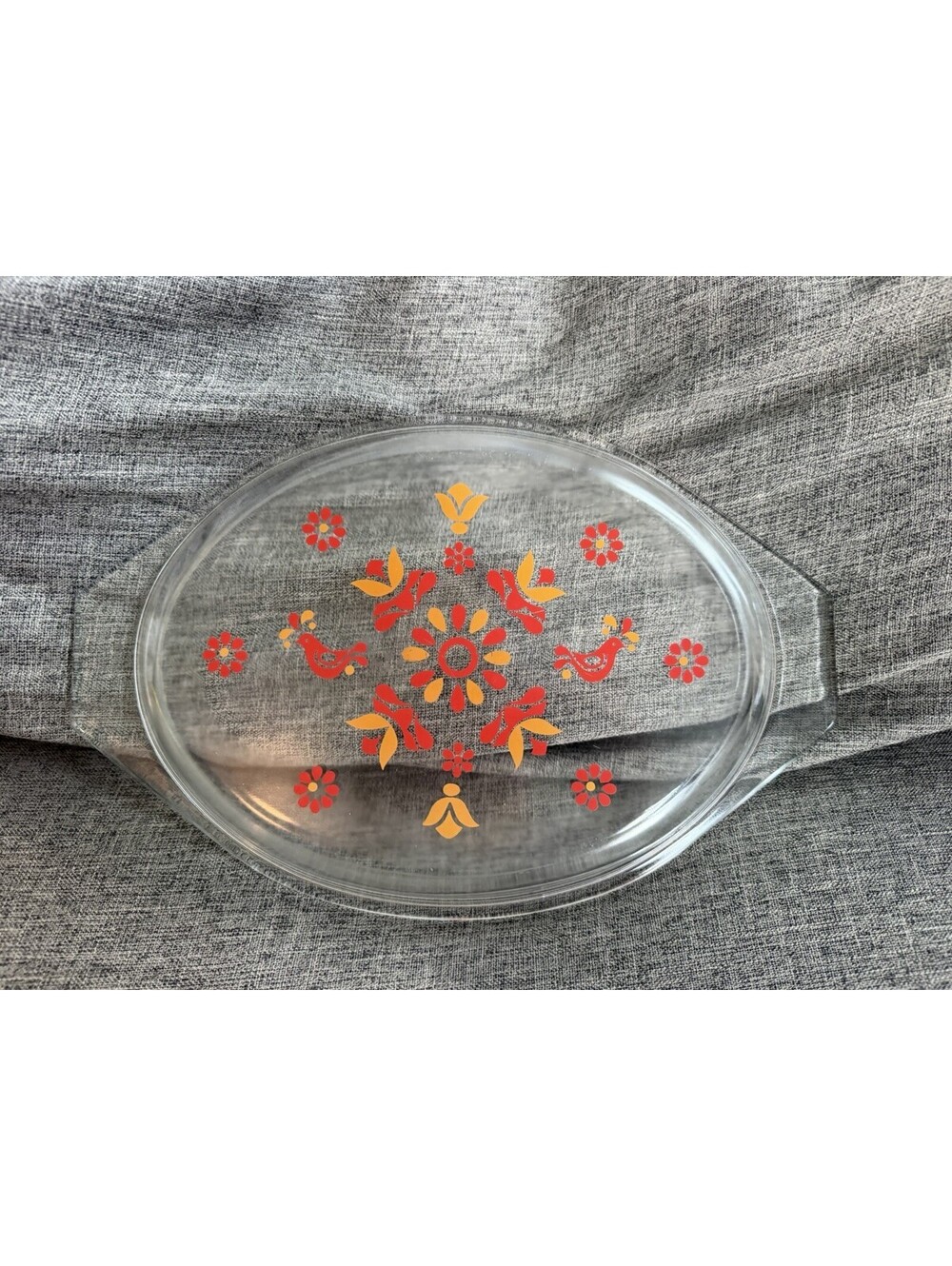 Vintage Pyrex Friendship Pattern Oval Casserole Lid 1970s Red Orange Birds - Picture 1 of 5